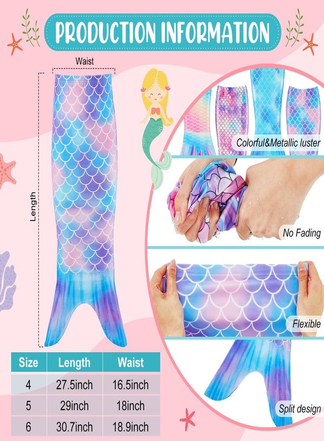 Toulite مجموعة توليت من 4 قطع من ذيول حورية البحر كهدايا للحفلات، ذيول حورية البحر للفتيات للتنكر في الحفلات (مقاس 6، لون جميل) - Image 3